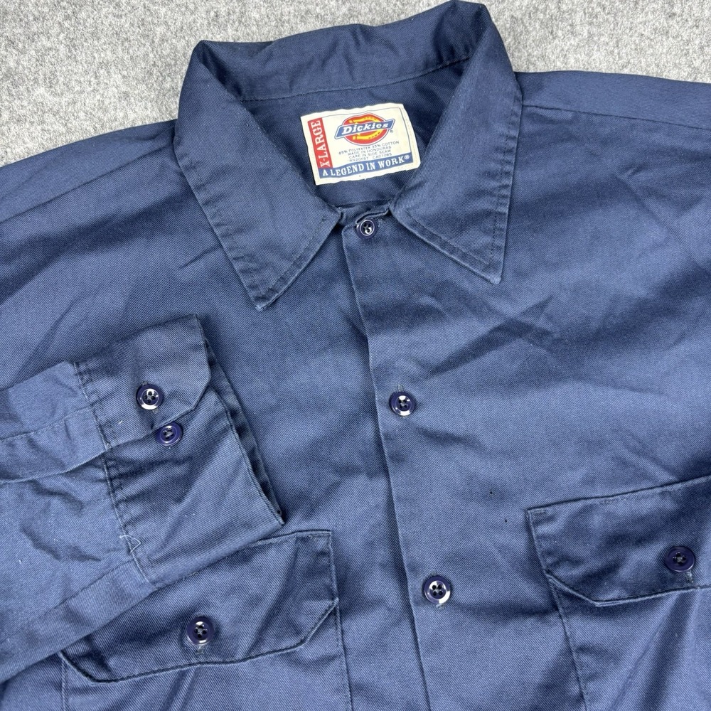 Vintage Dickies Work Shirt Mens Xl Blue Long Sleeve Button Front Mechanic Skater